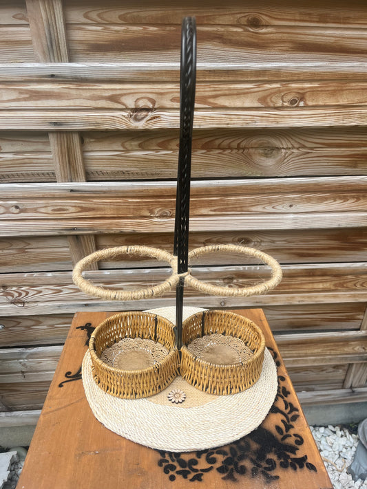Porte bouteille en acier et osier