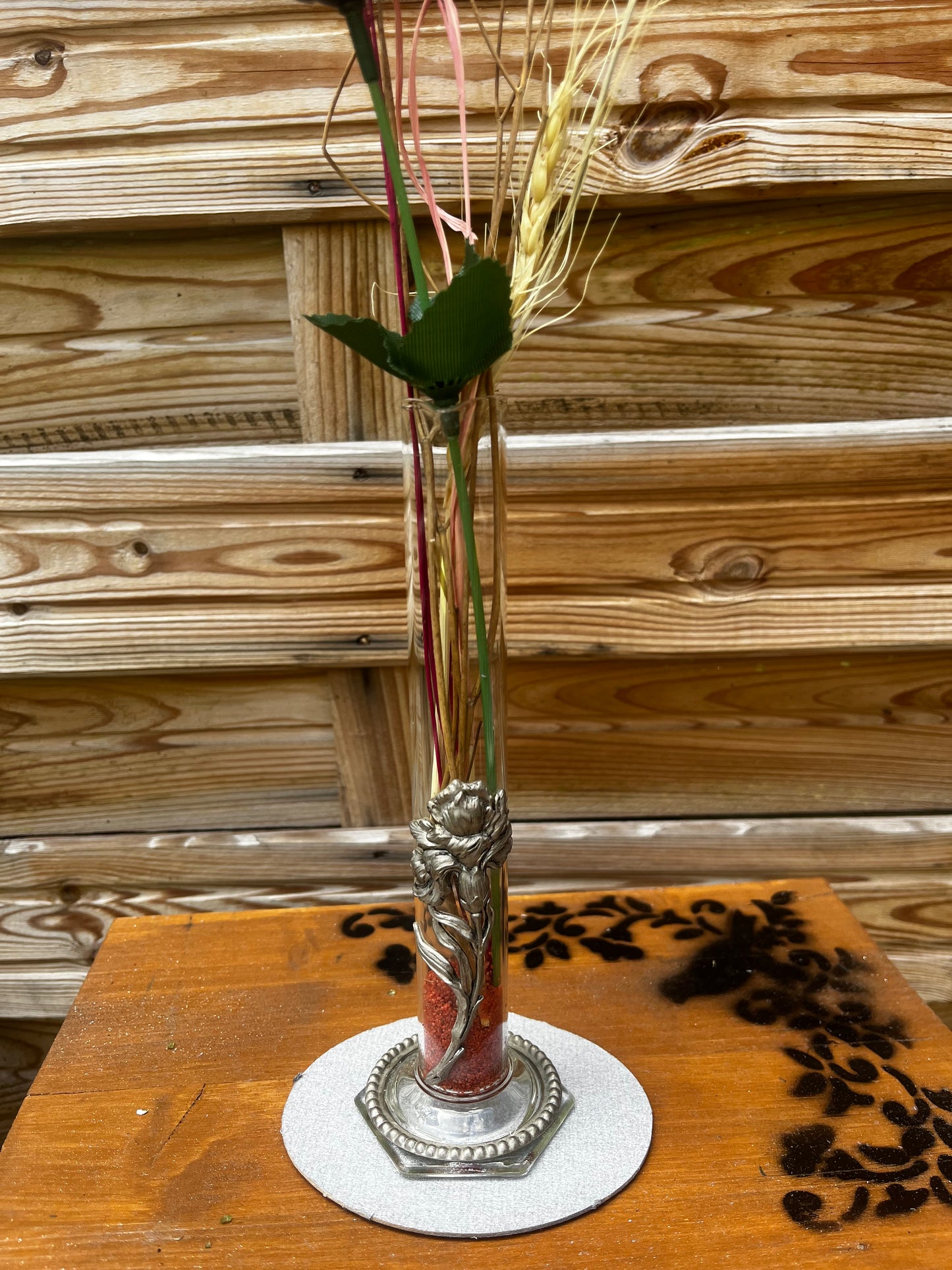Vase fin en verre et étain