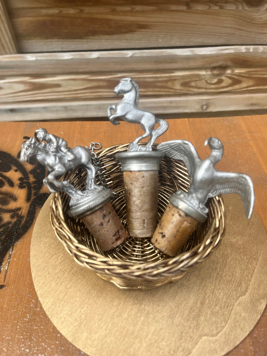 lot de 3 bouchons de liège, décorés en étain ou laiton