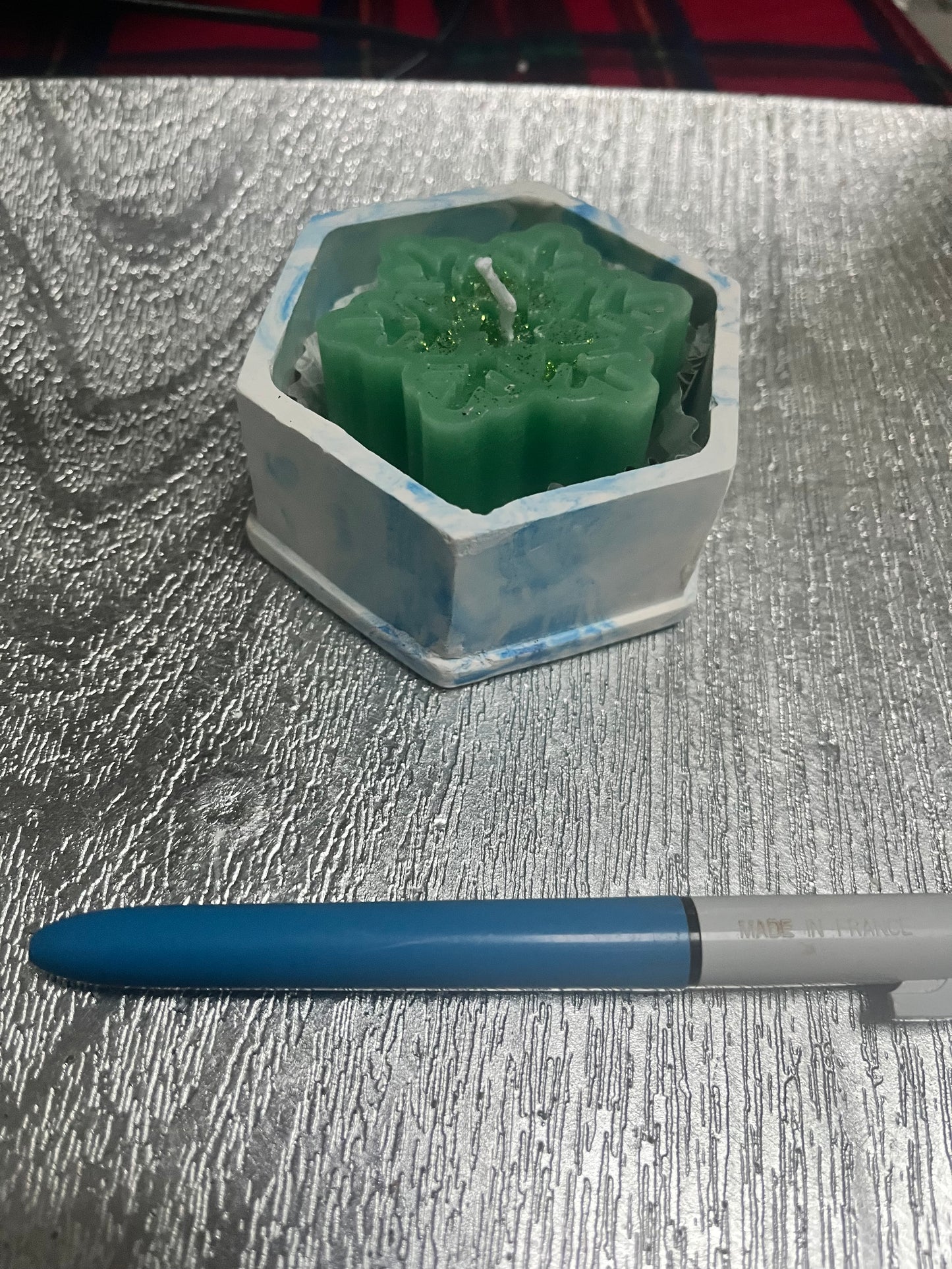 Bougie / support octogonal blanc/bleu