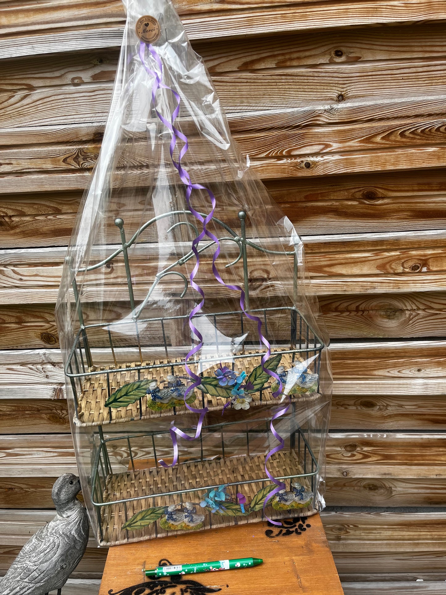 Étagère double panier avec déco canards