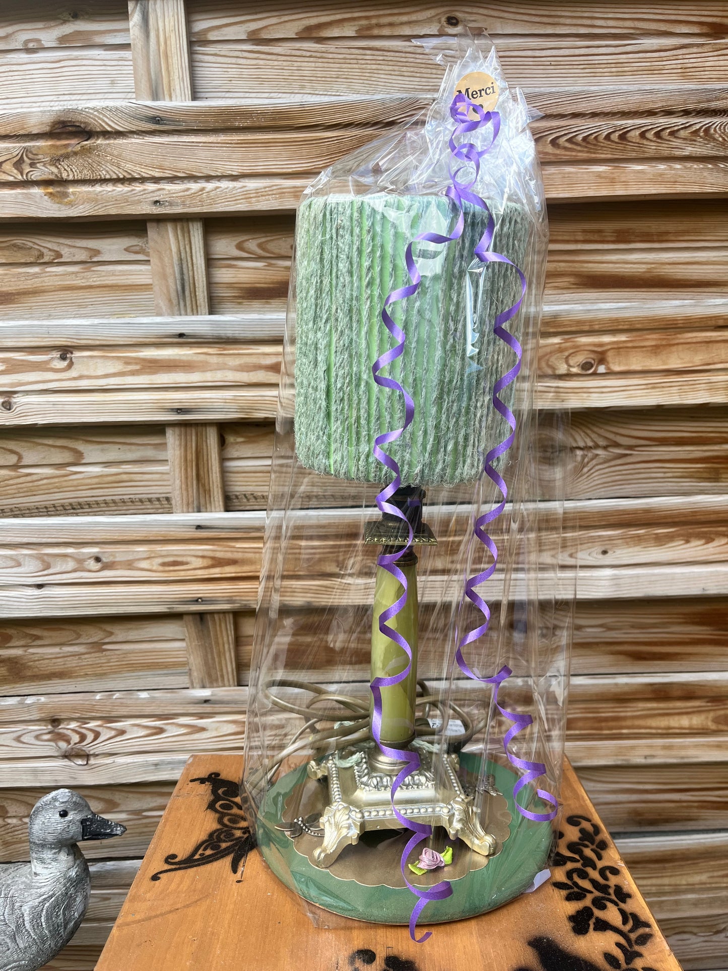 Lampe élégante en bronze et onyx vert