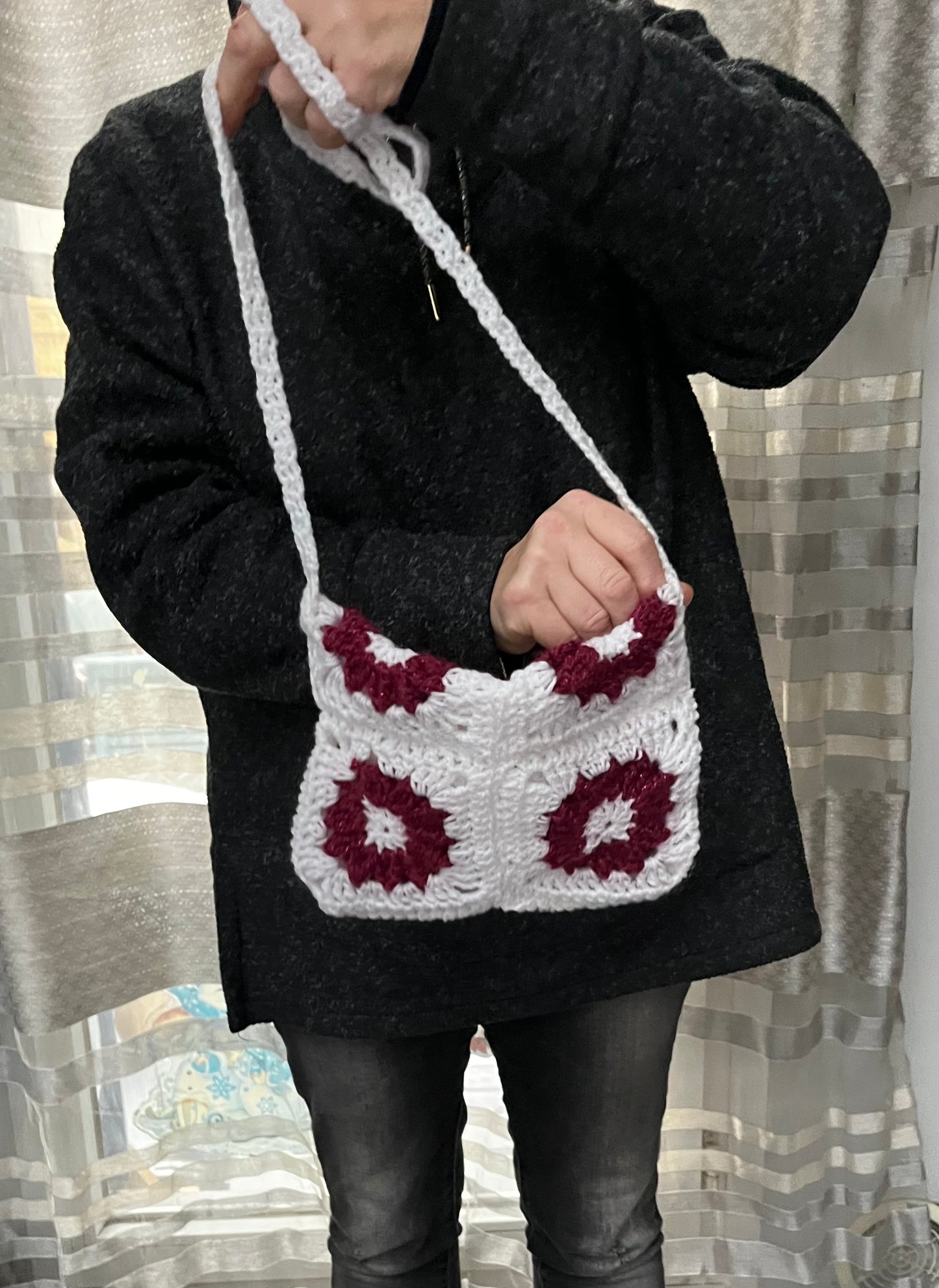 Sac protège livre blanc et bordeaux
