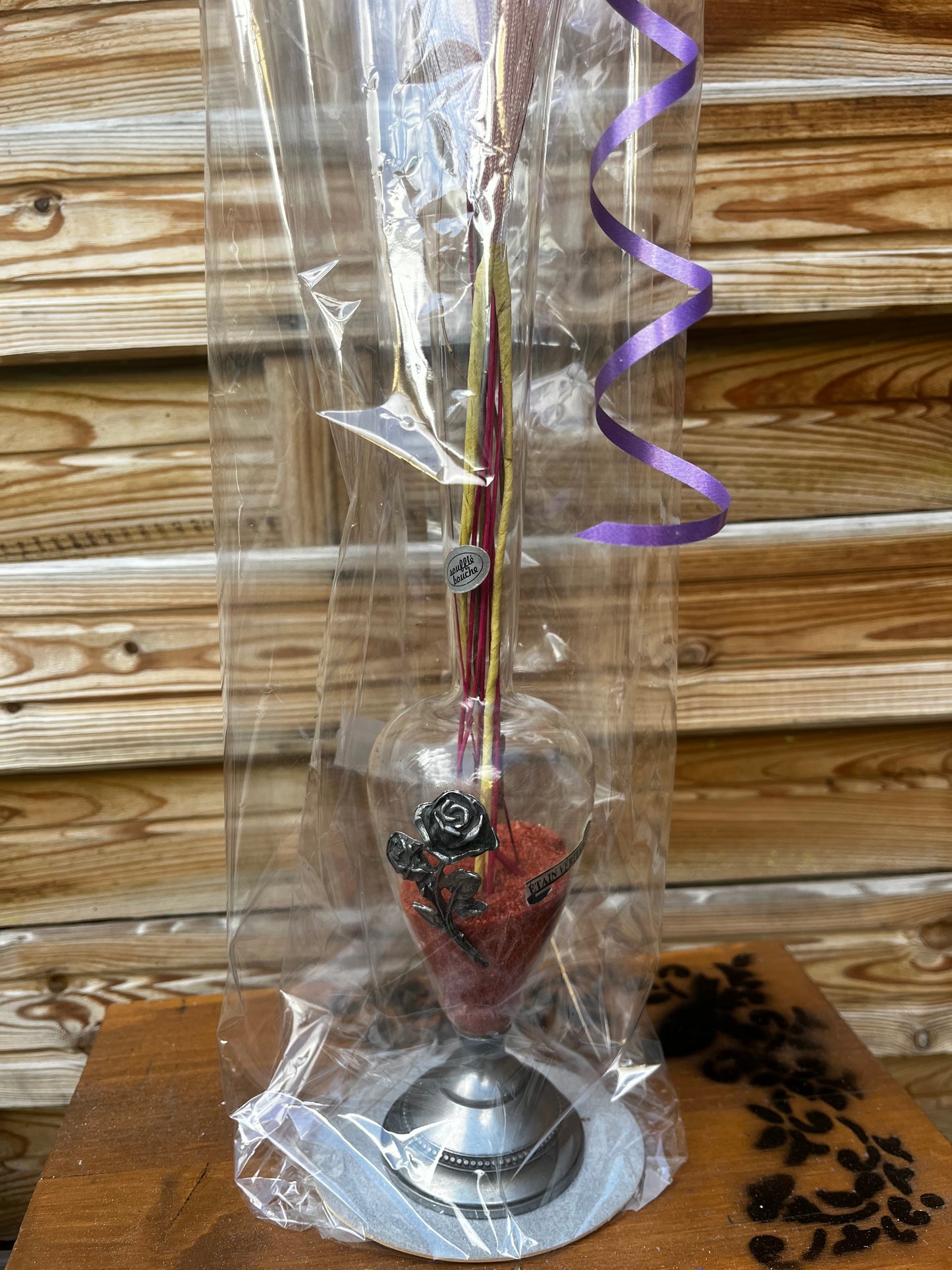 Vase en verre et étain