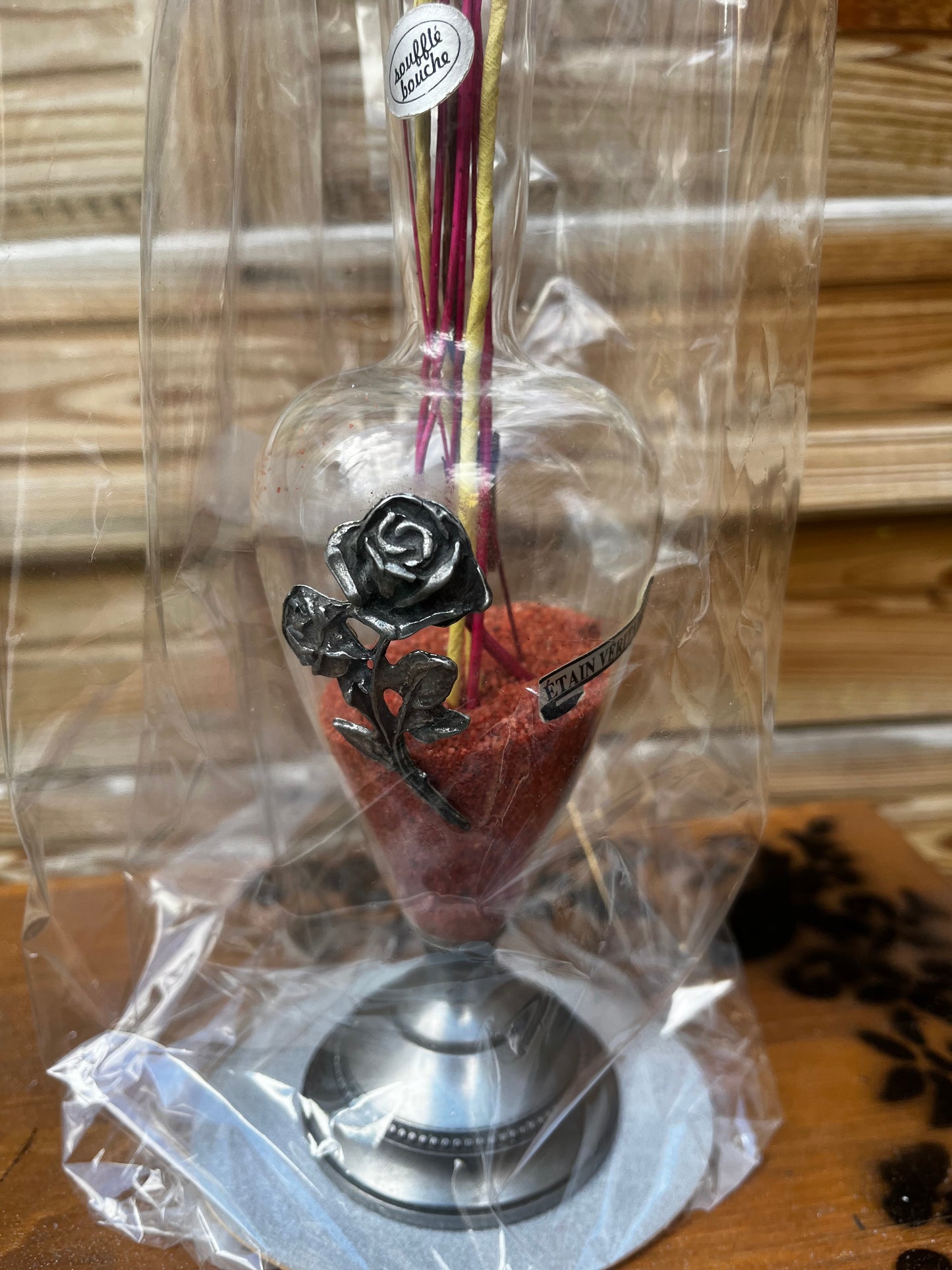 Vase en verre et étain