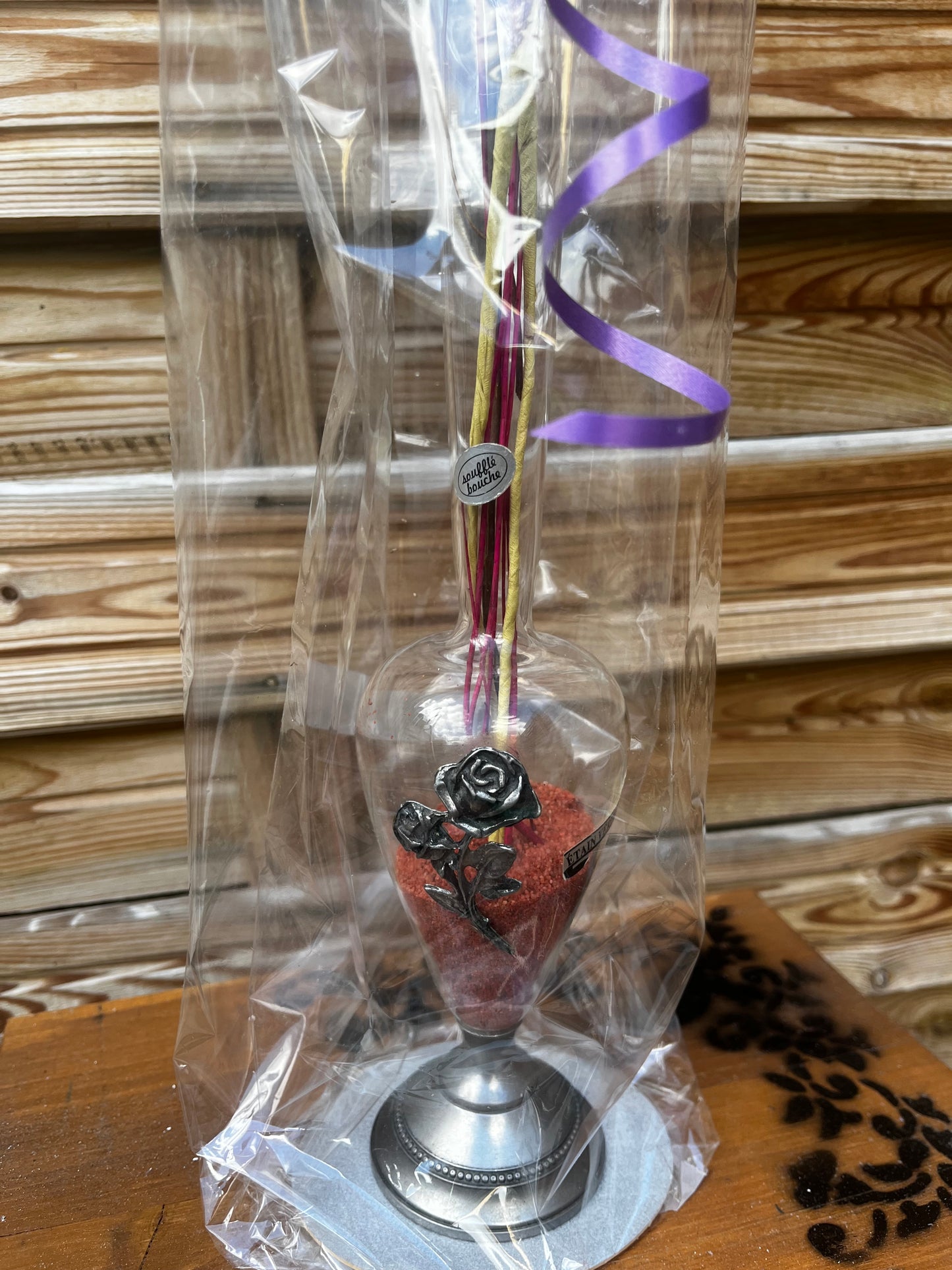 Vase en verre et étain