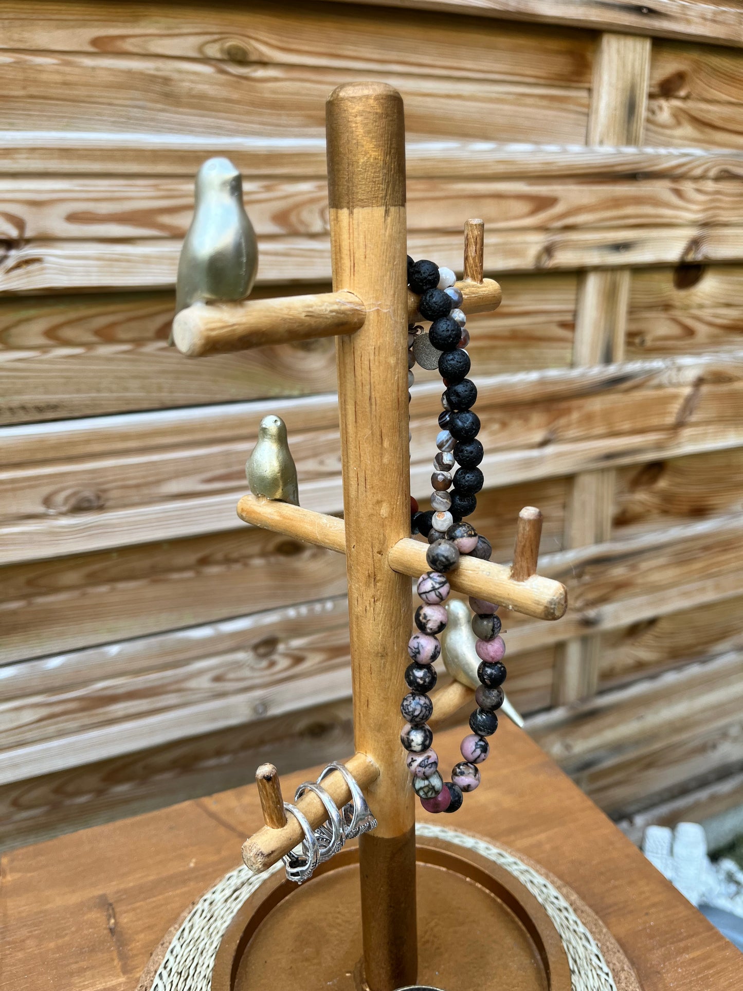 Porte bijoux en bois avec décor oiseaux
