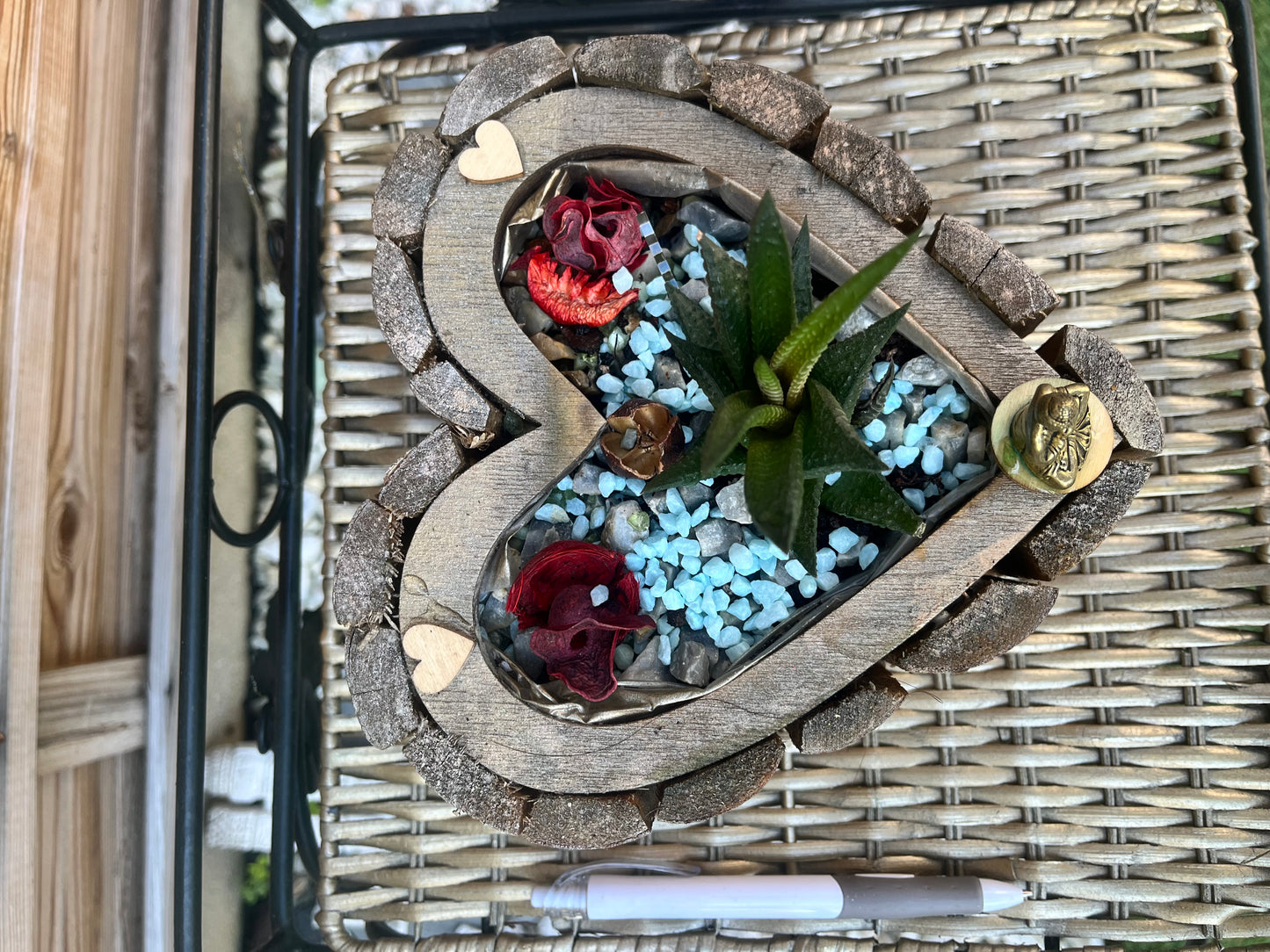 Pot cœur avec fleur cactus