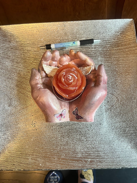 Bougie / paire de mains jointes en plâtre