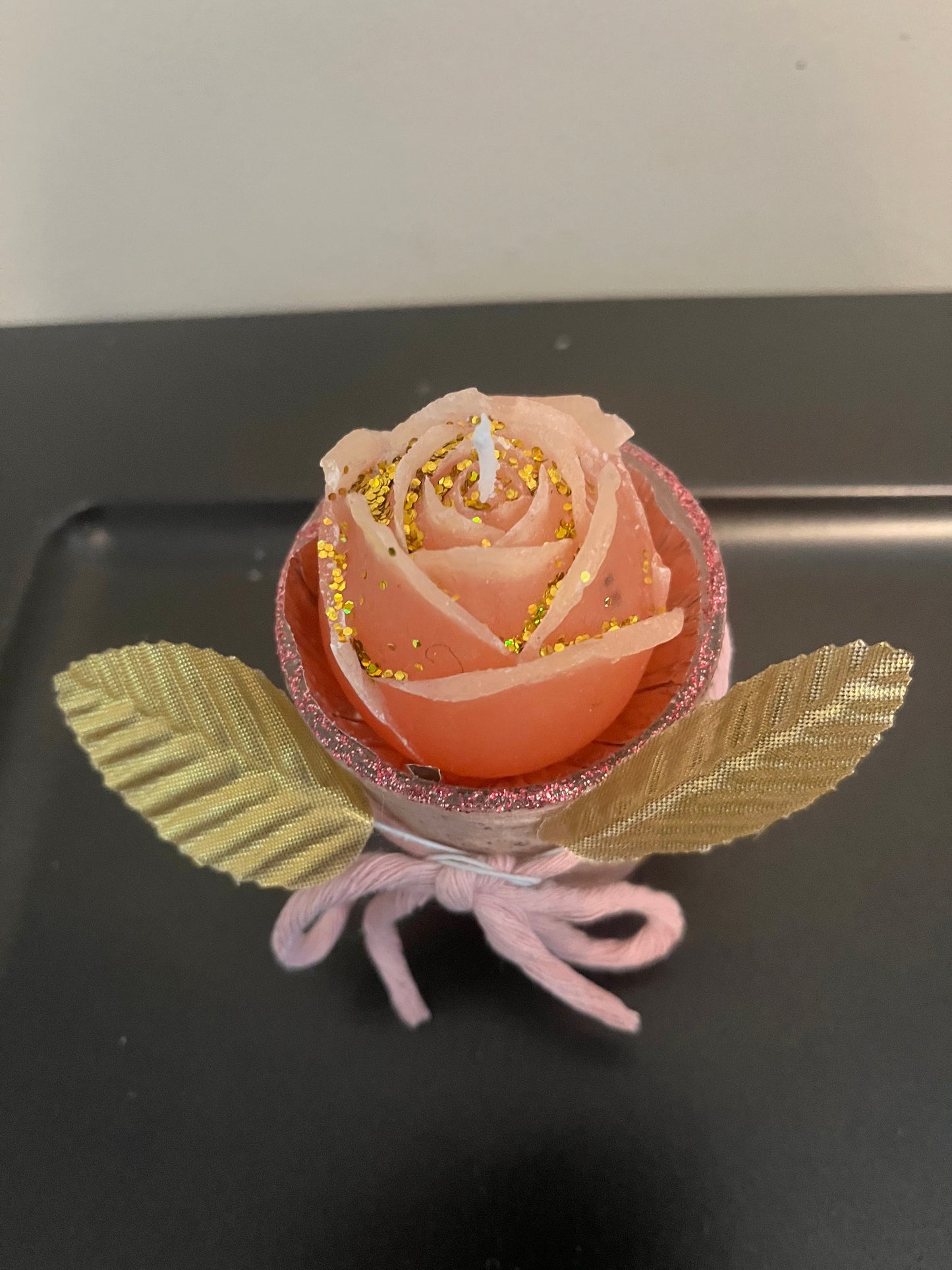 Bougie / petit verre rose