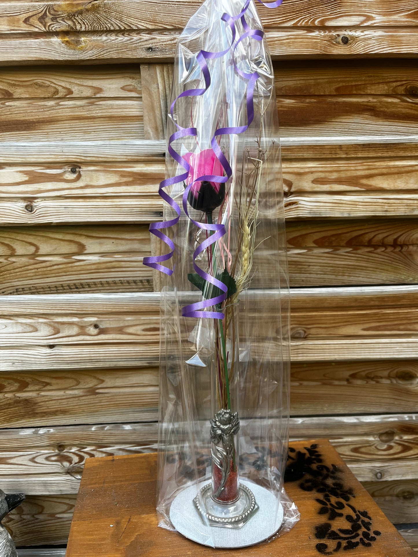 Vase fin en verre et étain