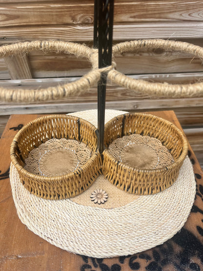 Porte bouteille en acier et osier