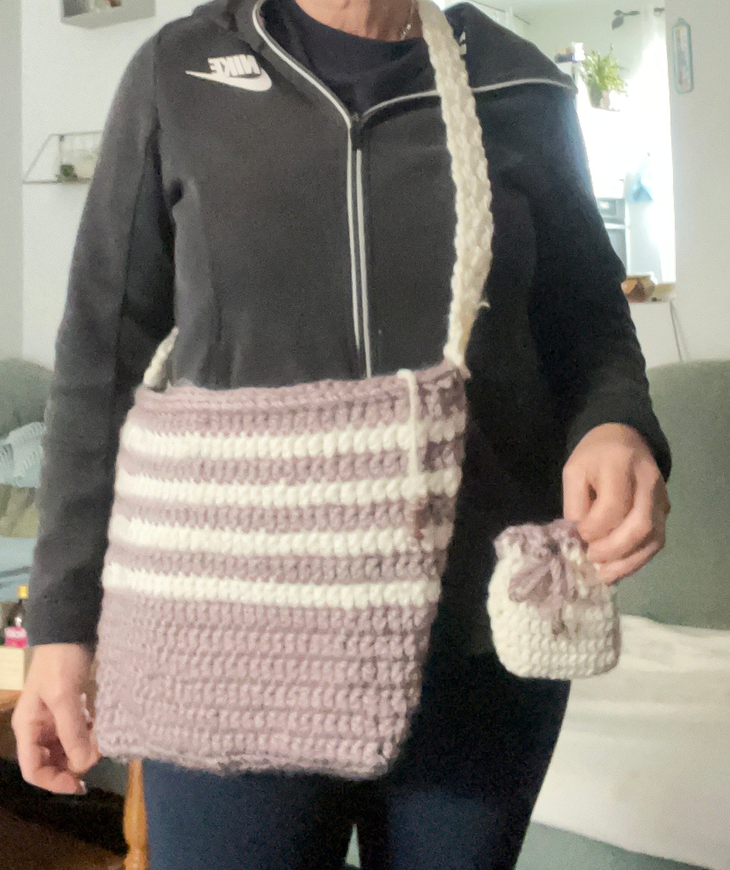 Sac lilas/gris et blanc