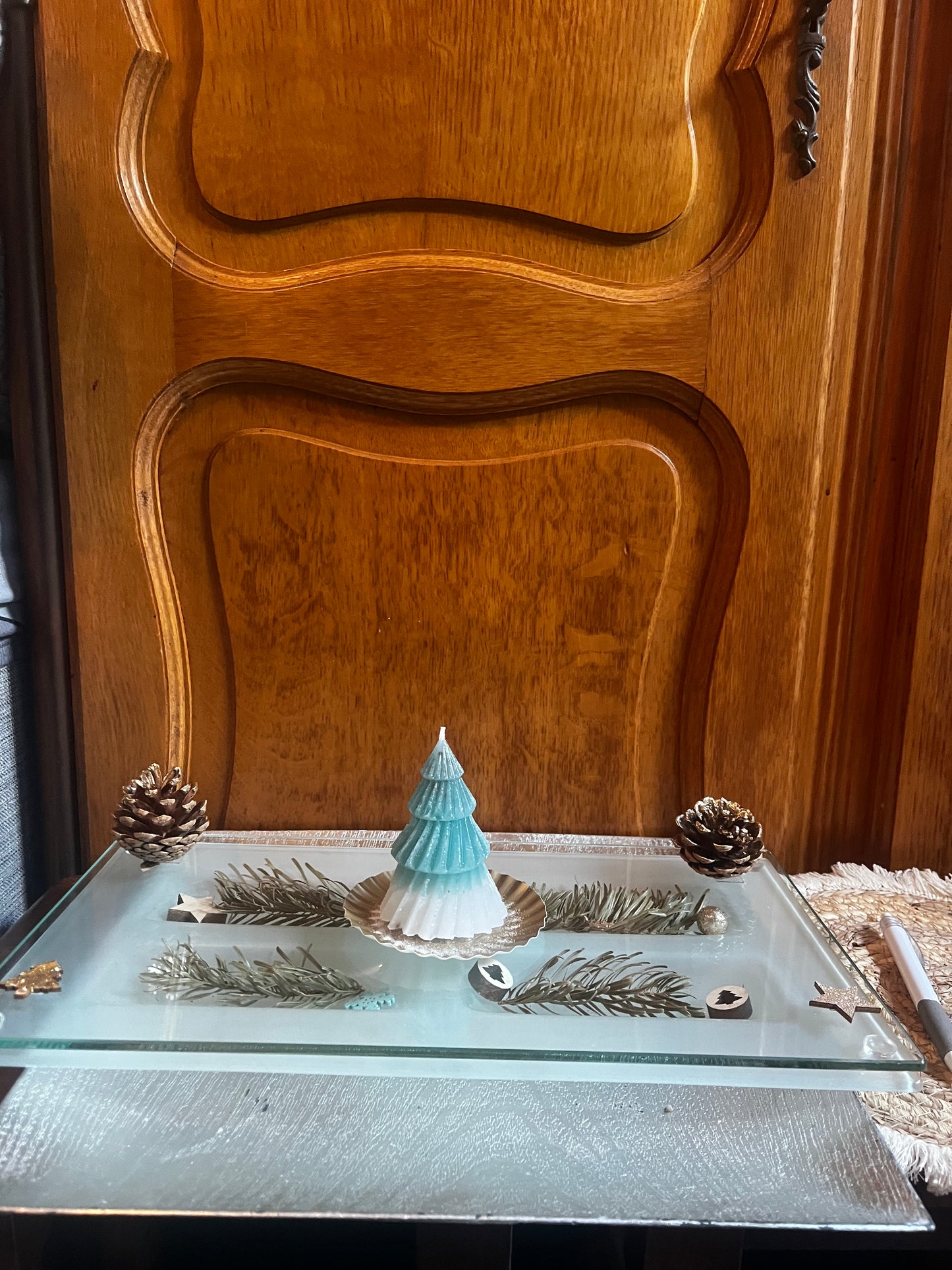 Centre de table avec bougie sapin pour les fêtes de fin d année