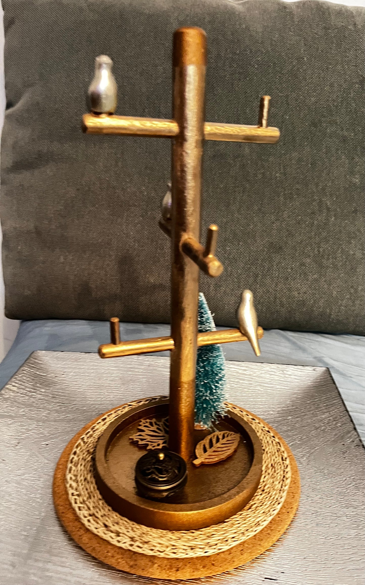 Porte bijoux en bois avec décor oiseaux