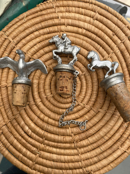 lot de 3 bouchons de liège, décorés en étain ou laiton