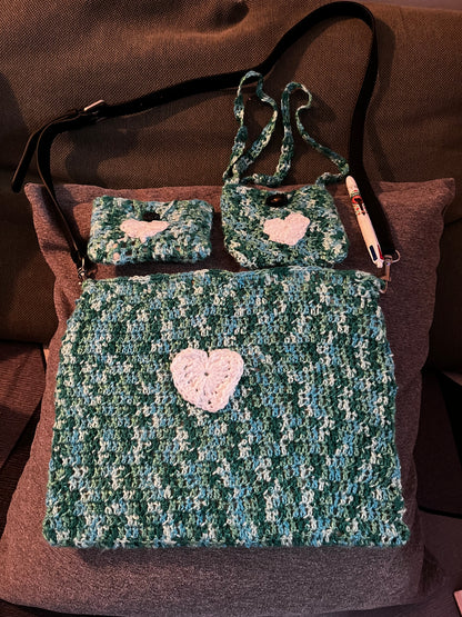 Sac+porte monnaie+mini sacoche vert