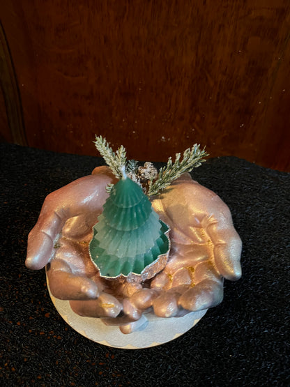 Bougie / paire de mains jointes en plâtre