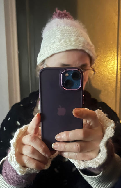 Bonnet et gants lilas/blanc