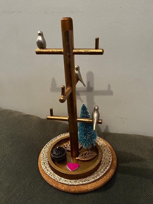 Porte bijoux en bois avec décor oiseaux