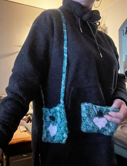 Sac+porte monnaie+mini sacoche vert