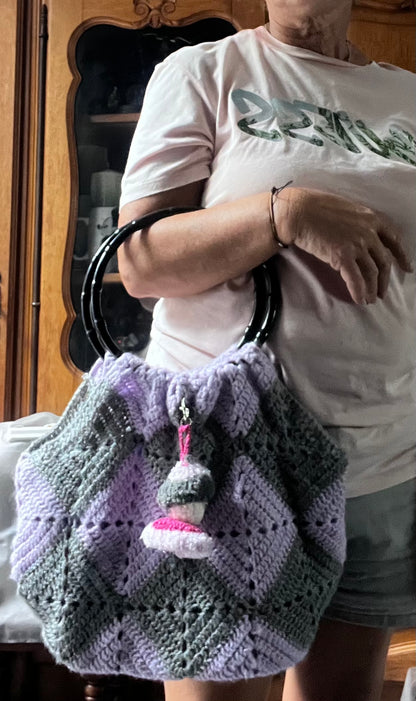 Sac gris/lilas, façon panier souple