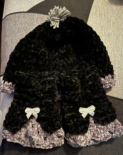 Bonnet et mitaines noires et grises