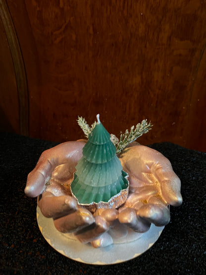 Bougie / paire de mains jointes en plâtre