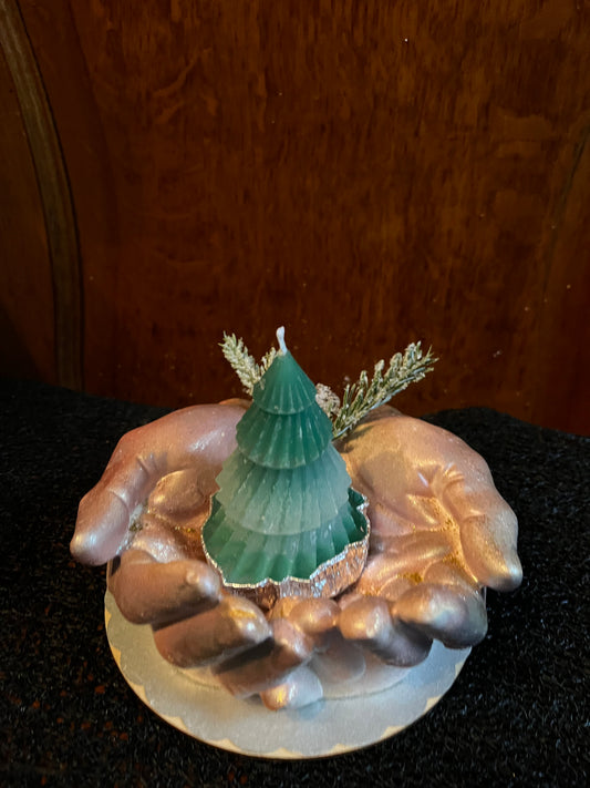 Bougie / paire de mains jointes en plâtre