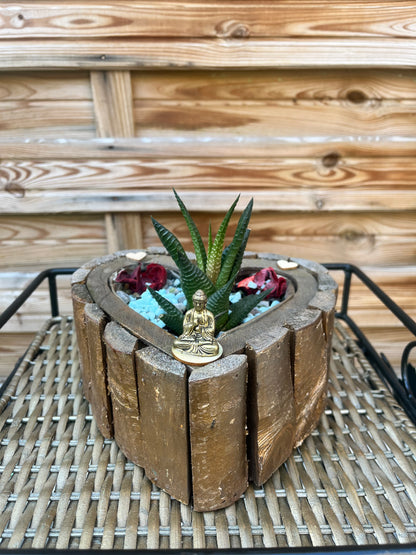 Pot cœur avec fleur cactus