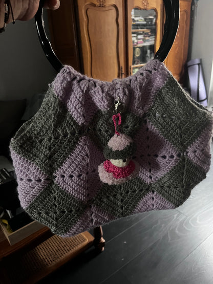 Sac gris/lilas, façon panier souple