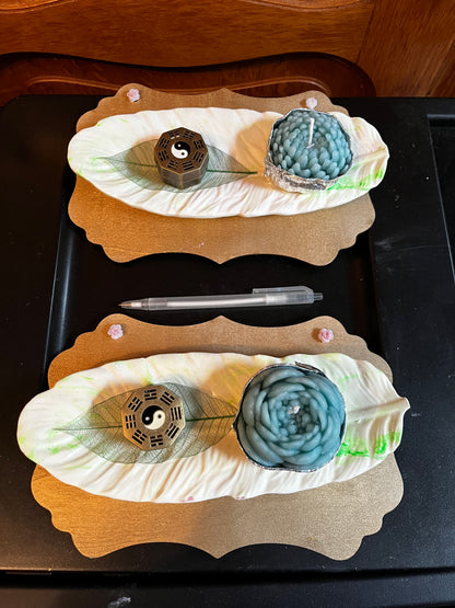 Bougie fleurs /feuille en plâtre