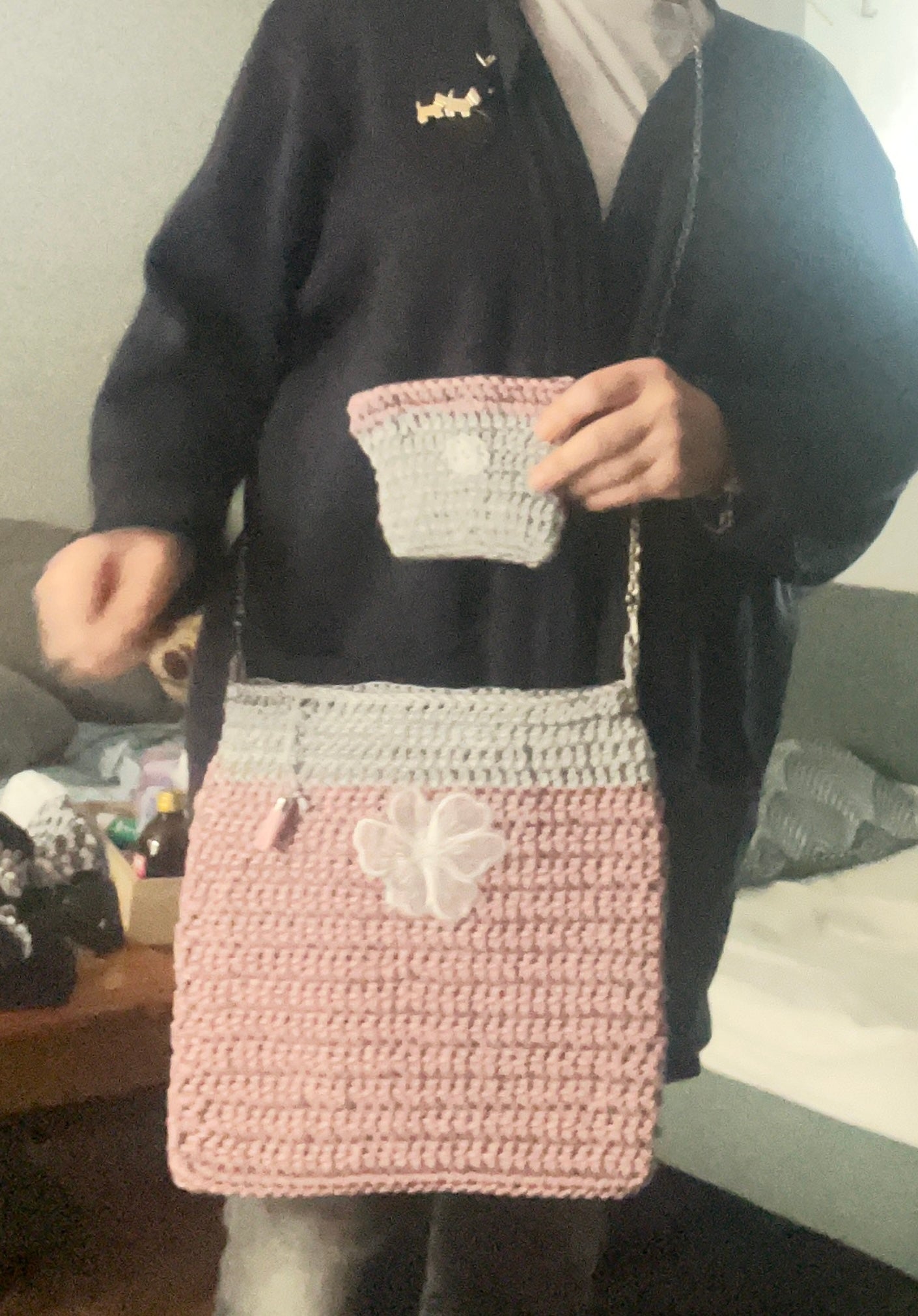 Sac rose et gris brillant