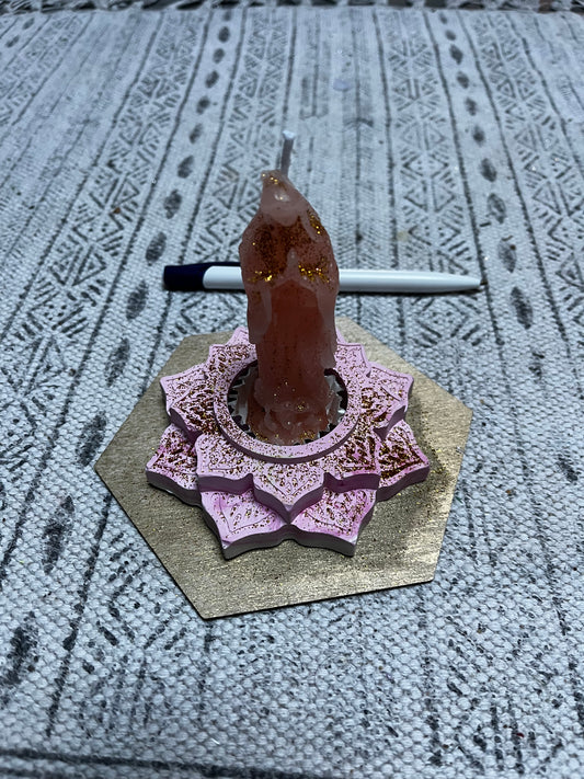 Bougie sainte / support fleurs de lotus