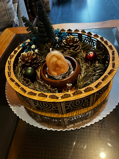 Centre de table avec bougie de Noël.