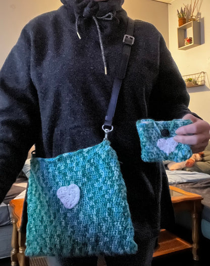 Sac+porte monnaie+mini sacoche vert