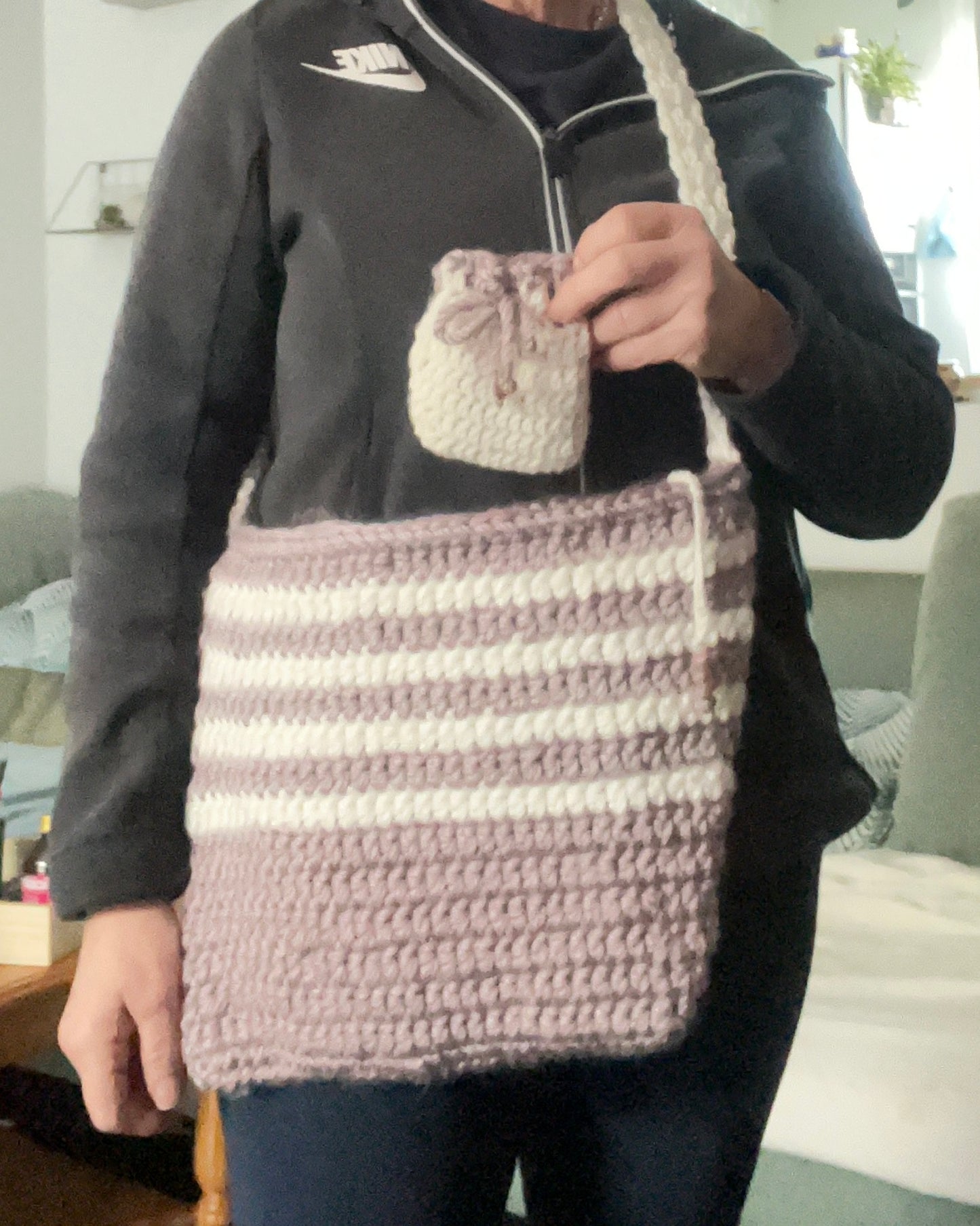 Sac lilas/gris et blanc