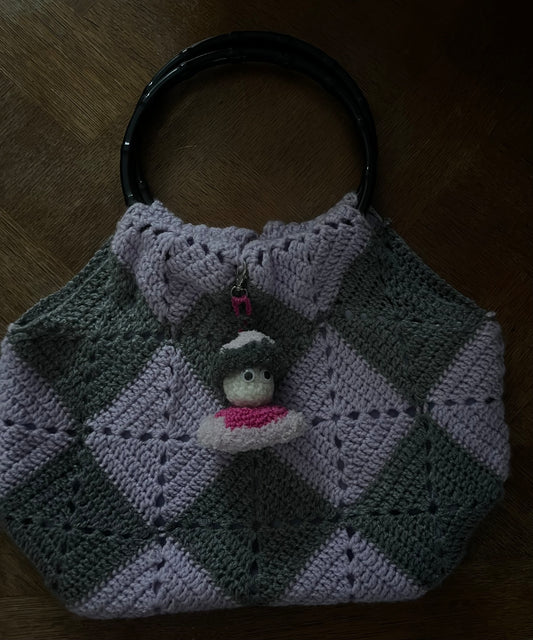 Sac gris/lilas, façon panier souple
