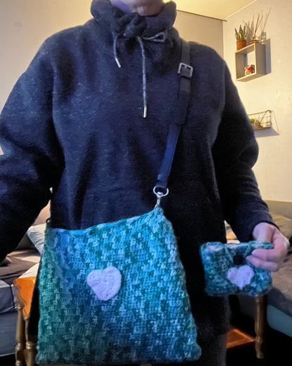 Sac+porte monnaie+mini sacoche vert