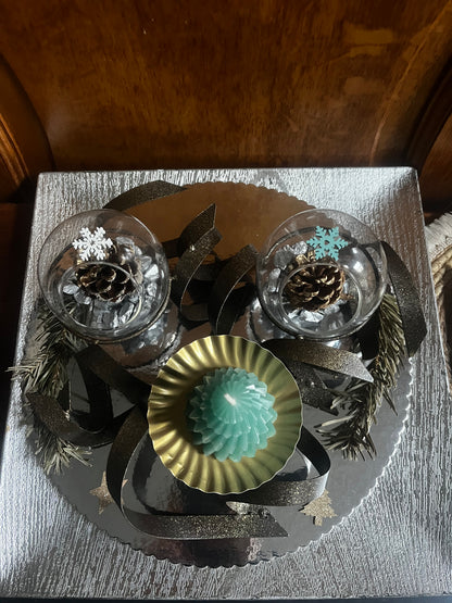 Centre de table avec bougie sapin pour les fêtes de fin d année