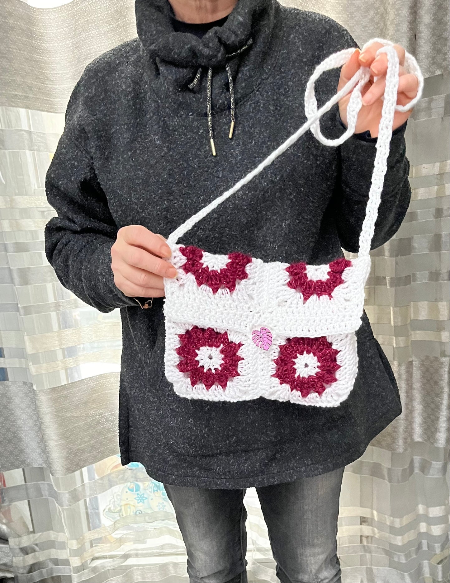 Sac protège livre blanc et bordeaux