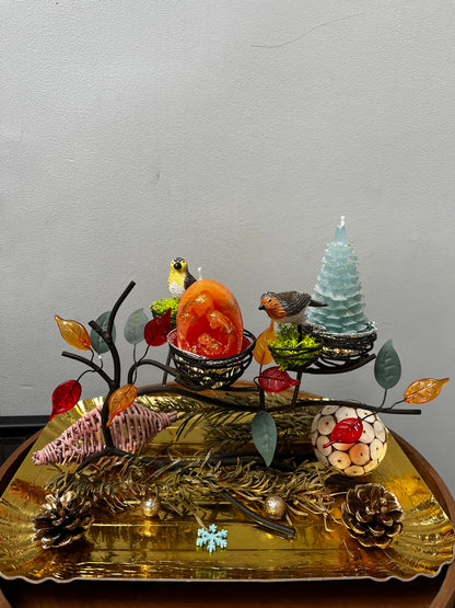 Centre de table avec deux bougies de Noël