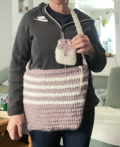 Sac lilas/gris et blanc