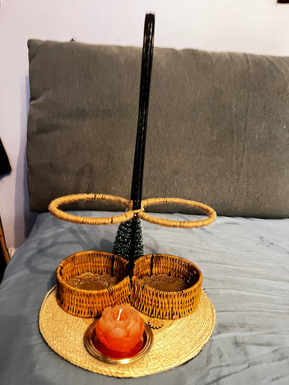 Porte bouteille en acier et osier